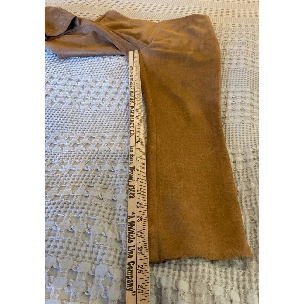 FRNCH Faux Suede Cropped Pants Size Medium Tan + Stretch Zipper‎ Side Fitted